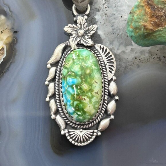 Sterling Southwestern Style Sonora Gold Turquoise Decorated Pendant For Women - Picture 6 of 10